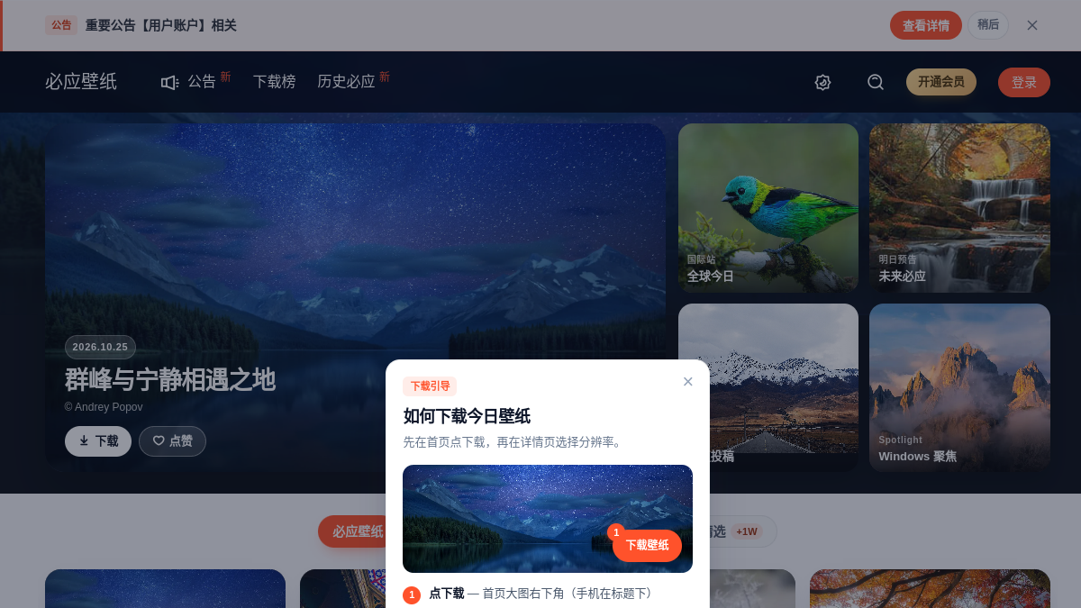 超高质量的必应壁纸与必应美图 官方网站页面预览图
