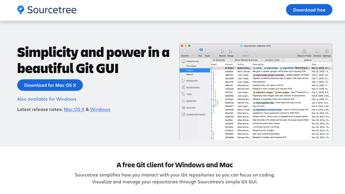 Sourcetree 官方网站页面预览图