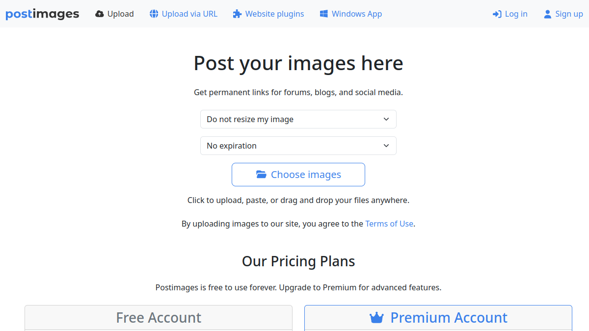 Postimages 官方网站页面预览图