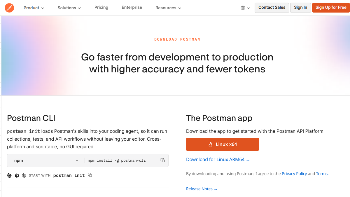 Postman 官方网站页面预览图